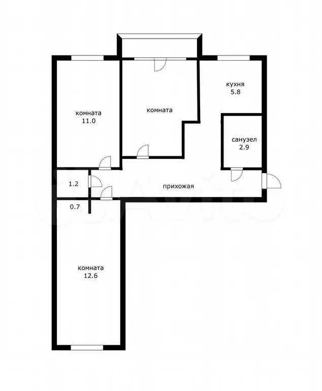 3-к. квартира, 57,4 м, 4/5 эт. - Фото 0
