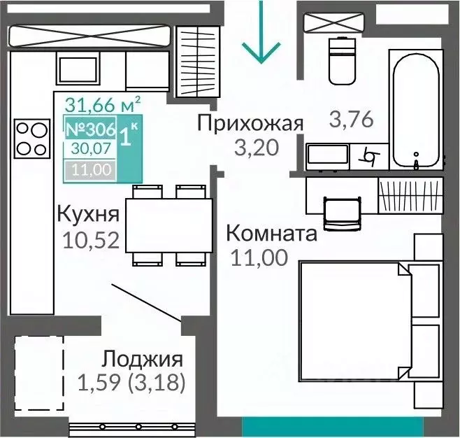 1-к кв. Крым, Симферополь Крымская роза мкр,  (30.07 м) - Фото 0
