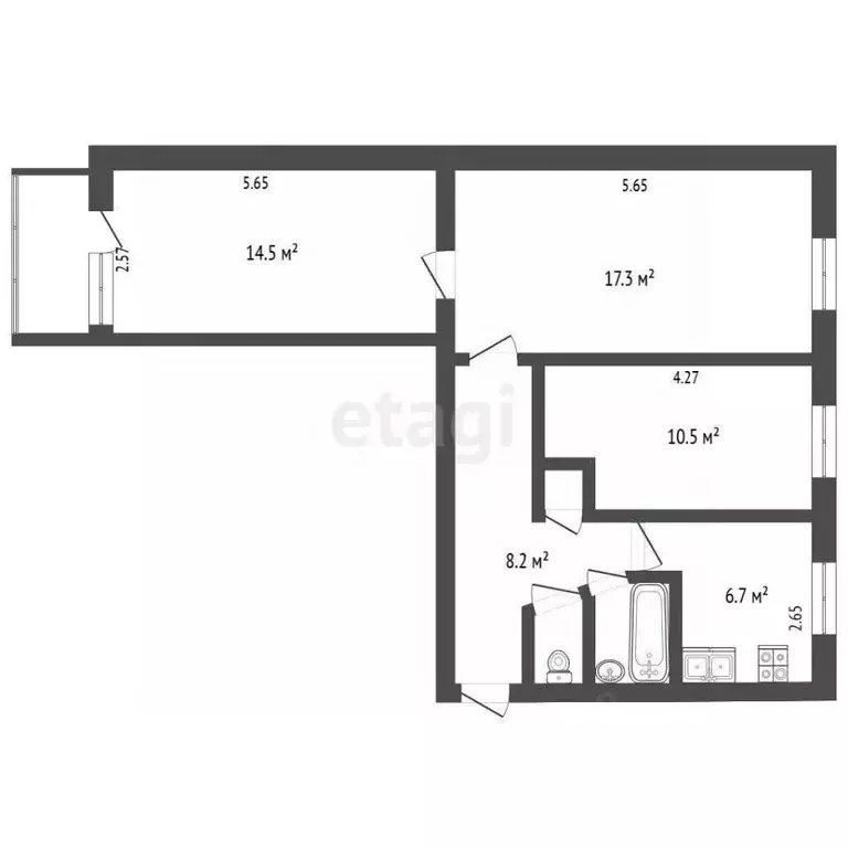 3-к кв. Крым, Бахчисарай городское поселение, Научный пгт 17Ф (60.3 м) - Фото 2