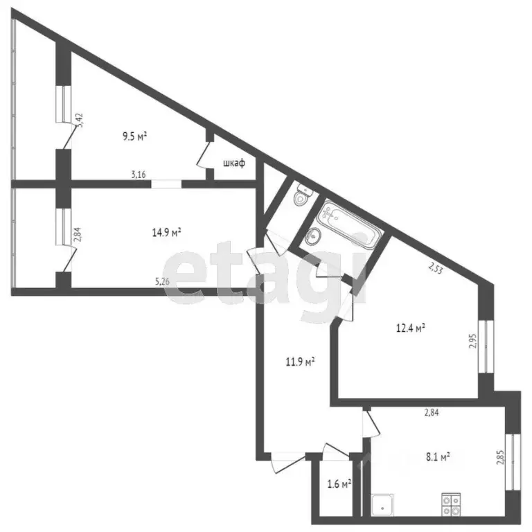 3-к кв. Татарстан, Набережные Челны 2-й комплекс, 7 (65.0 м) - Фото 2