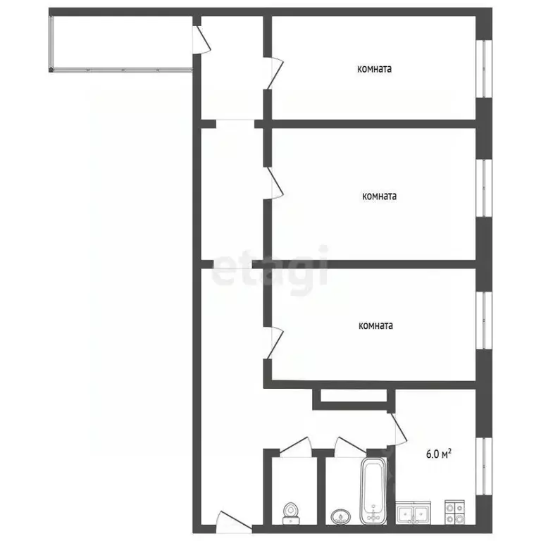 3-к кв. Ямало-Ненецкий АО, Новый Уренгой Молодежная ул., 13 (60.9 м) - Фото 2