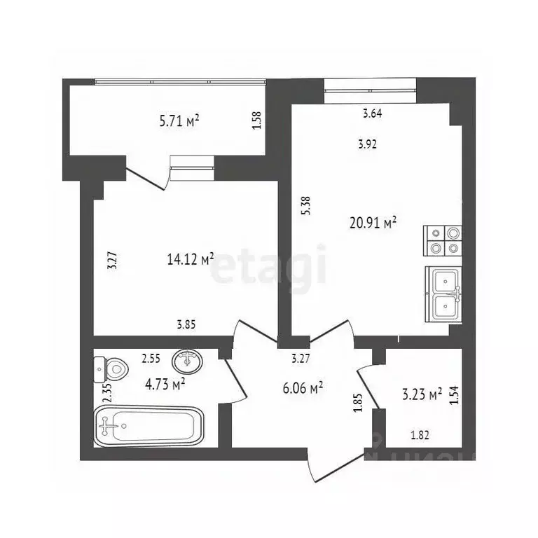 1-к кв. Челябинская область, Челябинск ул. Татищева, 256 (49.2 м) - Фото 1