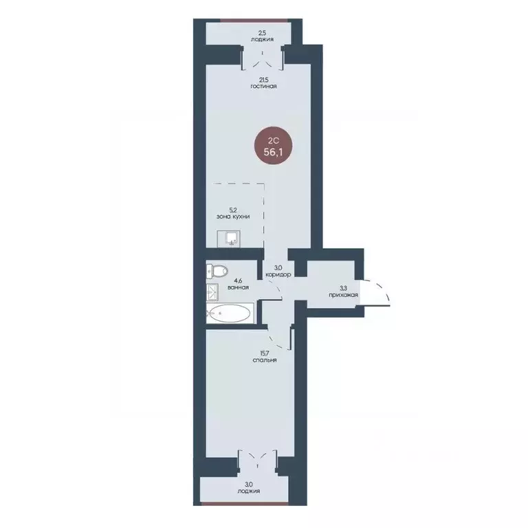 2-к кв. Томская область, Томск Телецентр мкр, ул. Белозерская, 9 (56.1 ... - Фото 1