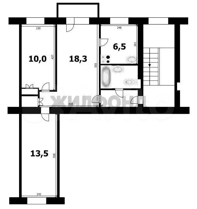 3-к. квартира, 62,7 м, 3/5 эт. - Фото 0