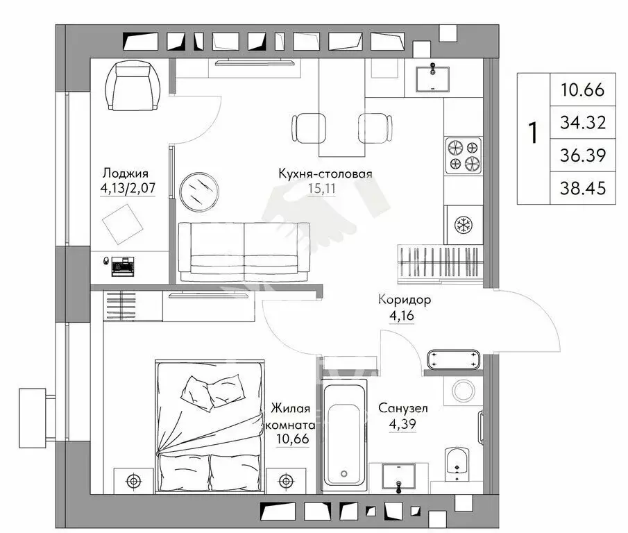 1-комнатная квартира: Калуга, Счастливая улица, 11Б (38.45 м) - Фото 1