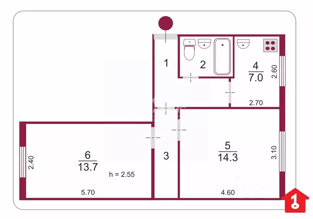 2-к кв. Омская область, Омск ул. Лукашевича, 15Б (45.2 м) - Фото 1