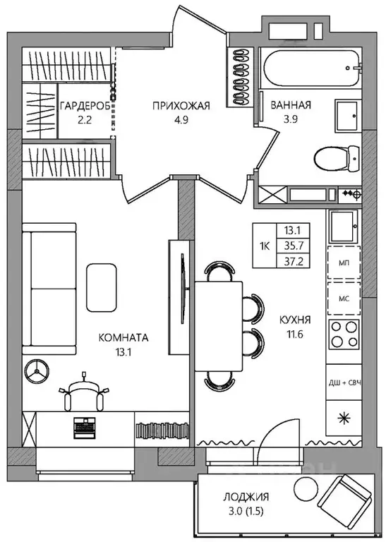 1-к кв. Пермский край, Пермь ул. 3-я Нейвинская, 5 (37.2 м) - Фото 1