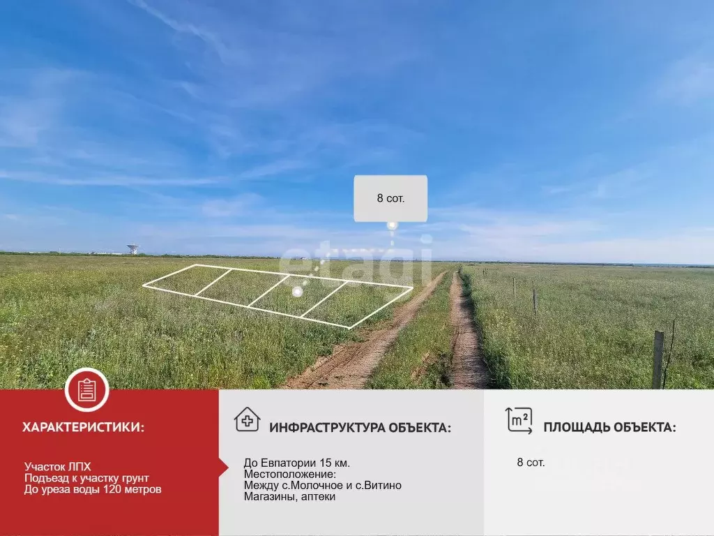 Участок в Крым, Сакский район, с. Молочное  (8.0 сот.) - Фото 0