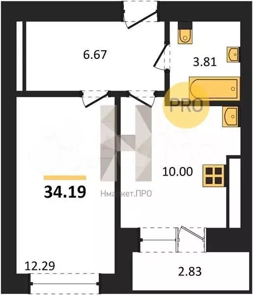 1-к. квартира, 34,2 м, 1/9 эт. - Фото 1