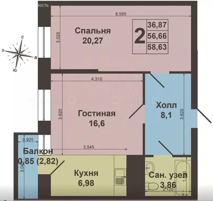 2-комнатная квартира: Казань, улица Братьев Касимовых, 35 (56.7 м) - Фото 0