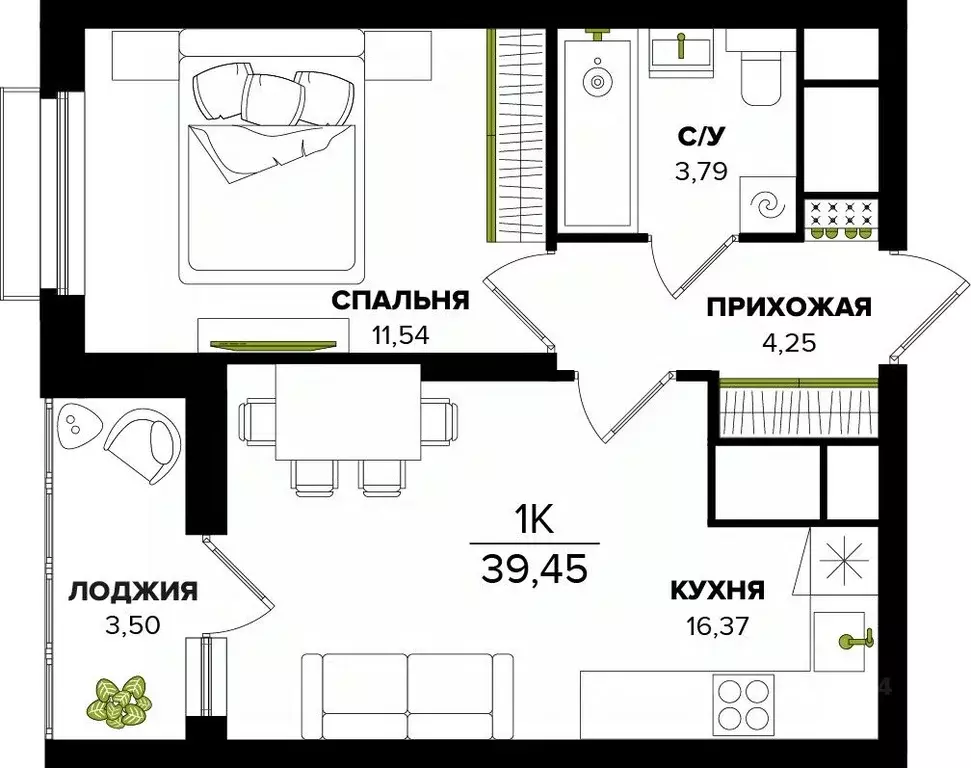 1-к кв. Тульская область, Тула  (39.45 м) - Фото 0