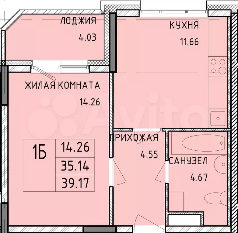 1-к. квартира, 39,2 м, 7/14 эт. - Фото 0