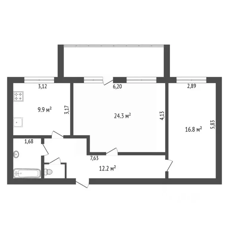 2-к кв. Амурская область, Благовещенск Амурская ул., 156 (68.1 м) - Фото 1