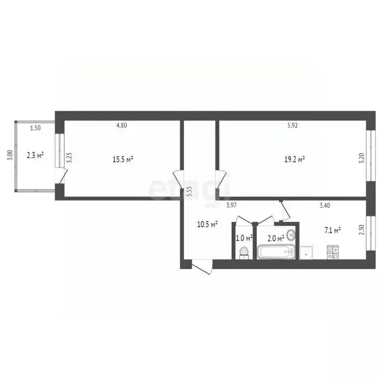 2-к кв. Башкортостан, Стерлитамак Коммунистическая ул., 43 (55.6 м) - Фото 1