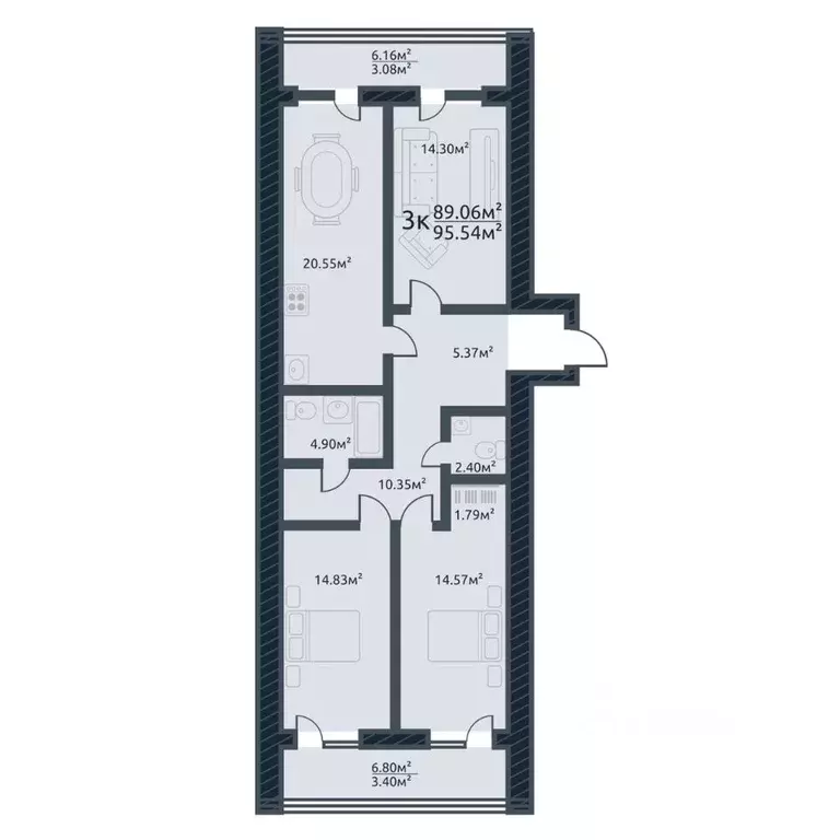 3-к кв. Томская область, Томск ул. Аркадия Иванова, 21 (95.54 м) - Фото 0