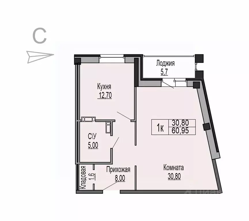 1-к кв. Ярославская область, Ярославль Которосльная наб., 57 (60.95 м) - Фото 0