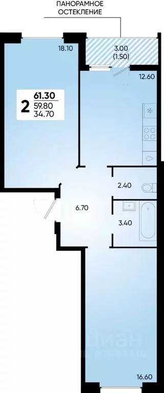 2-к кв. Краснодарский край, Краснодар ул. Доблести, 8 (61.3 м) - Фото 0