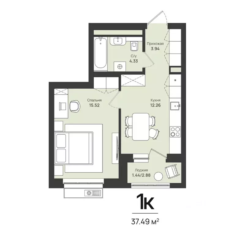 1-к кв. Пермский край, Пермь Уинская ул., 56 (37.49 м) - Фото 1