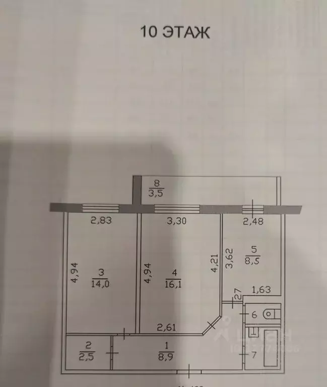 2-к кв. Татарстан, Набережные Челны ул. Аделя Кутуя, 10 (53.9 м) - Фото 2