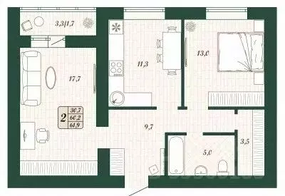 2-к кв. Самарская область, Волжский район, Смышляевка городское ... - Фото 1