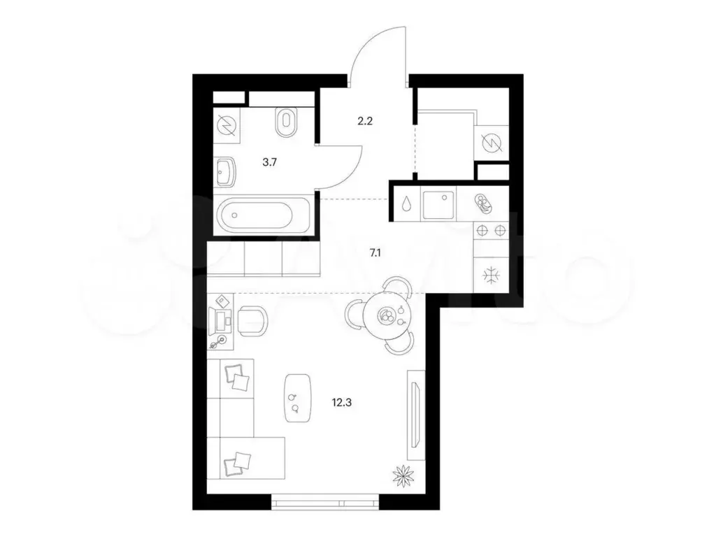 Квартира-студия, 28,1 м, 12/14 эт. - Фото 0