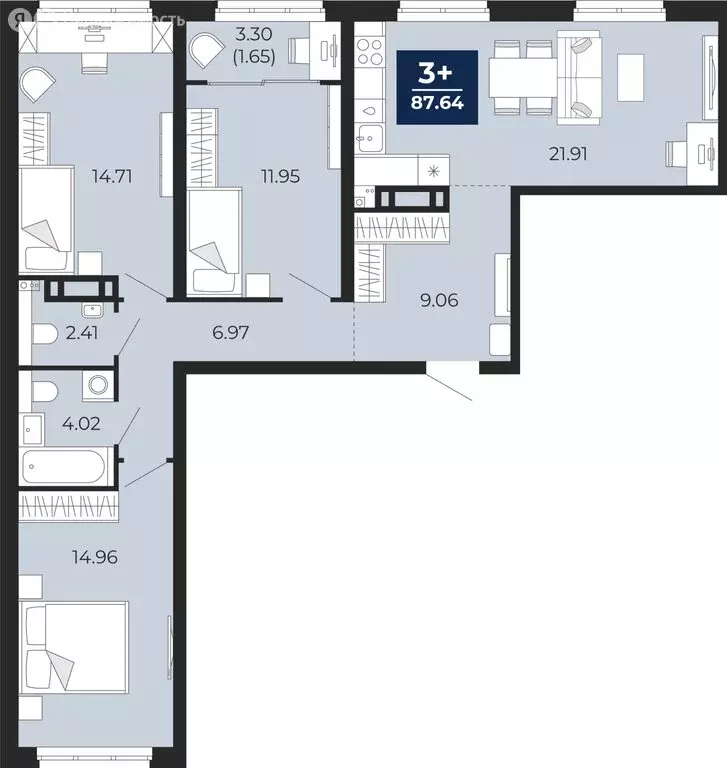 3-комнатная квартира: Тюмень, Камчатская улица, 107к1 (89.29 м) - Фото 1