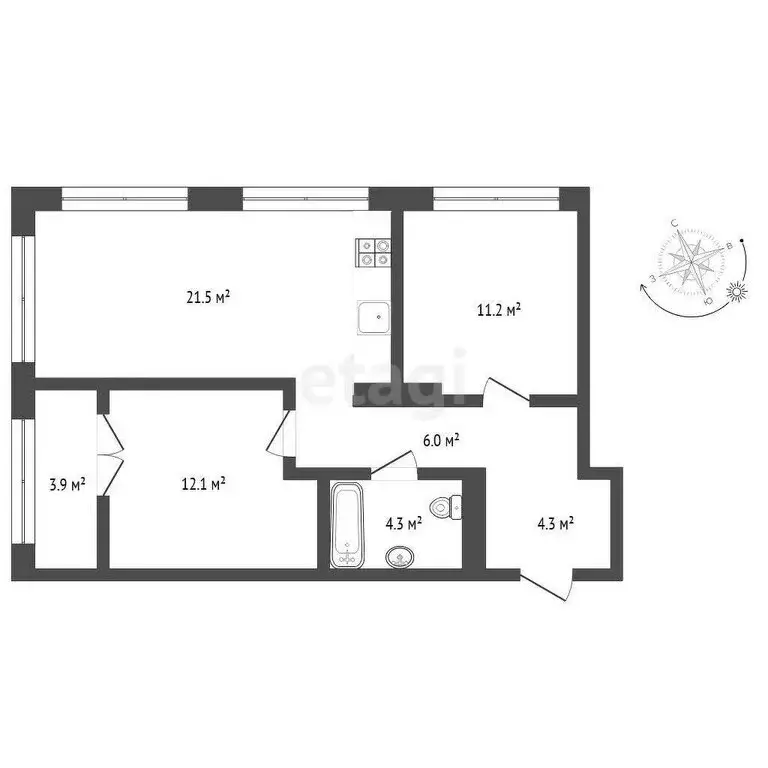 2-комнатная квартира: Тюмень, Краснооктябрьская улица, 4 (63 м) - Фото 1