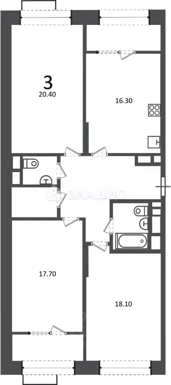 3-к кв. Москва Клинская ул., 2А (94.7 м) - Фото 2