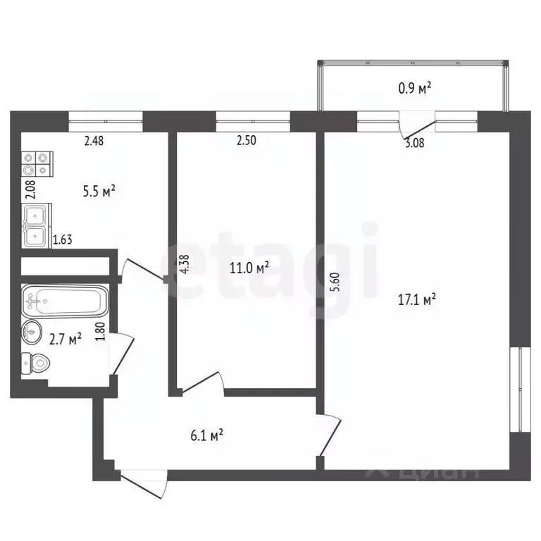 2-к кв. Московская область, Луховицы ул. Мира, 19Б (43.3 м) - Фото 2