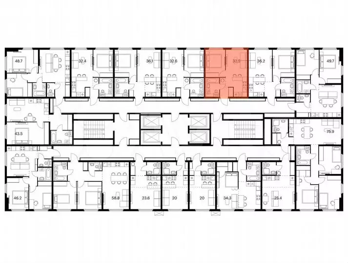 1-к. квартира, 32,5м, 2/25эт. - Фото 1