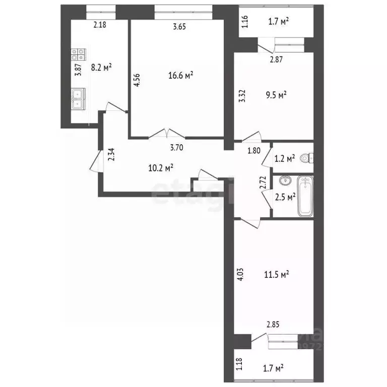 3-к кв. Башкортостан, Стерлитамак ул. Сакко и Ванцетти, 63 (63.6 м) - Фото 2