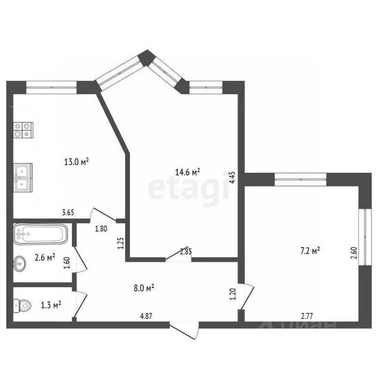 2-к кв. Мордовия, Чамзинский район, Комсомольский рп, 1-й мкр 23 (44.5 ... - Фото 1