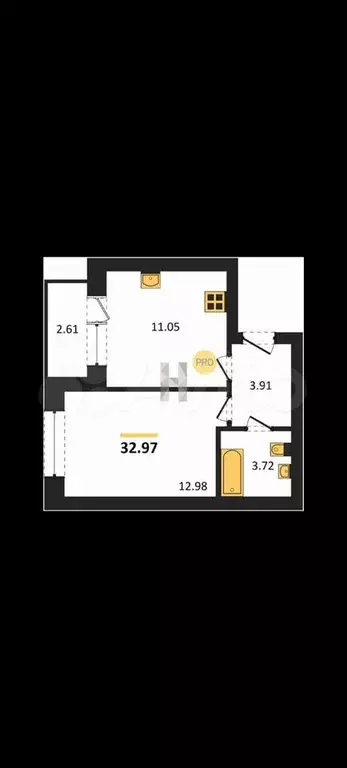 1-к. квартира, 34,3 м, 2/9 эт. - Фото 1