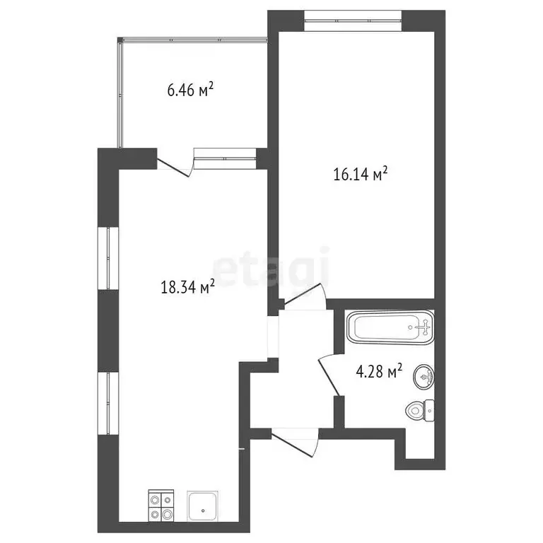 1-комнатная квартира: Брянск, Бежицкая улица, 21Б (45.8 м) - Фото 1