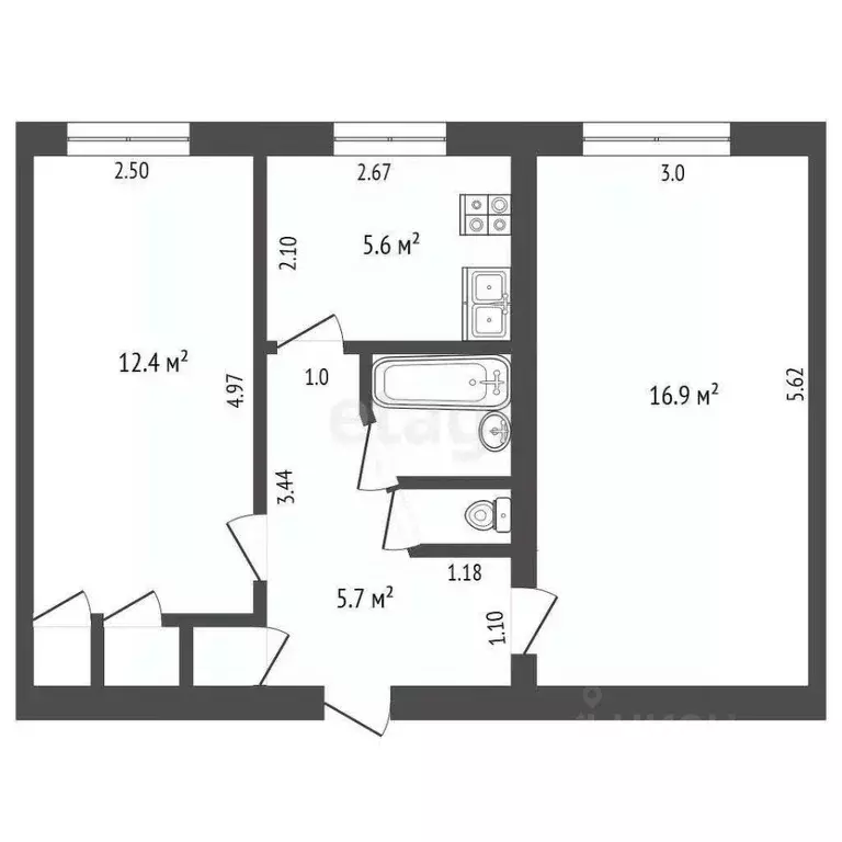 2-к кв. Ростовская область, Азов Азовский район, Привокзальная ул., 43 ... - Фото 2