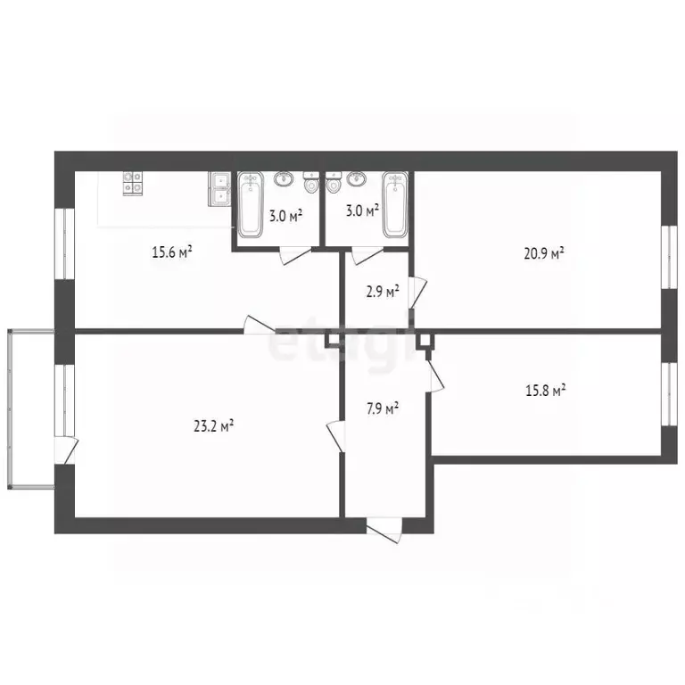 3-к кв. Саха (Якутия), Якутск ул. Лермонтова, 107/2 (93.0 м) - Фото 2