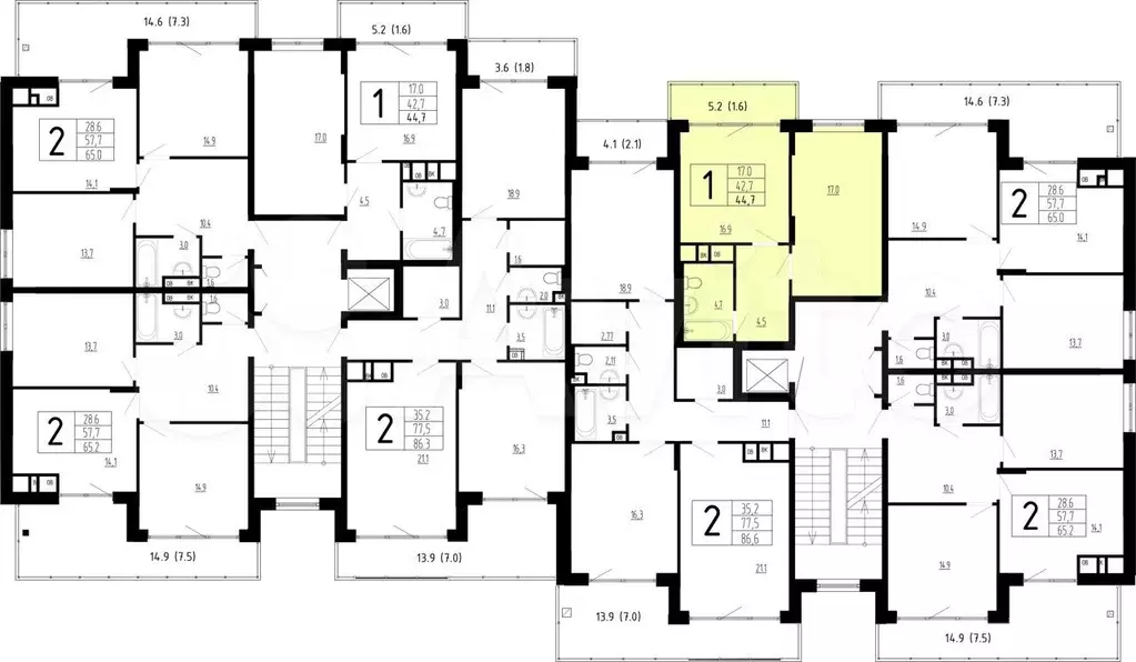 1-к. квартира, 44,7 м, 2/4 эт. - Фото 1