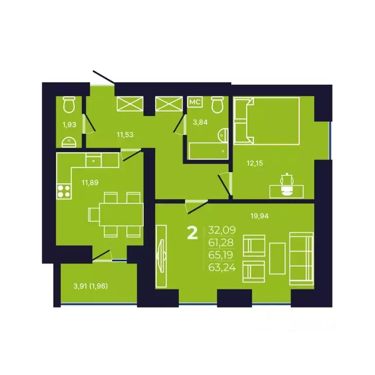 2-к кв. Башкортостан, Уфа ул. Михаила Зайцева, 6 (63.5 м) - Фото 1