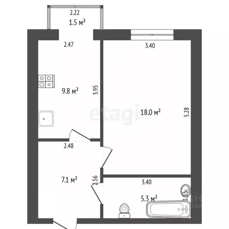 1-к кв. Тюменская область, Тюмень ул. Московский Тракт, 87 (41.7 м) - Фото 1