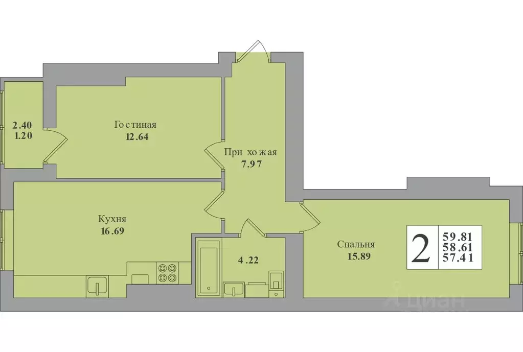 2-к кв. Калининградская область, Калининград Минусинская ул., 7 (59.81 ... - Фото 1