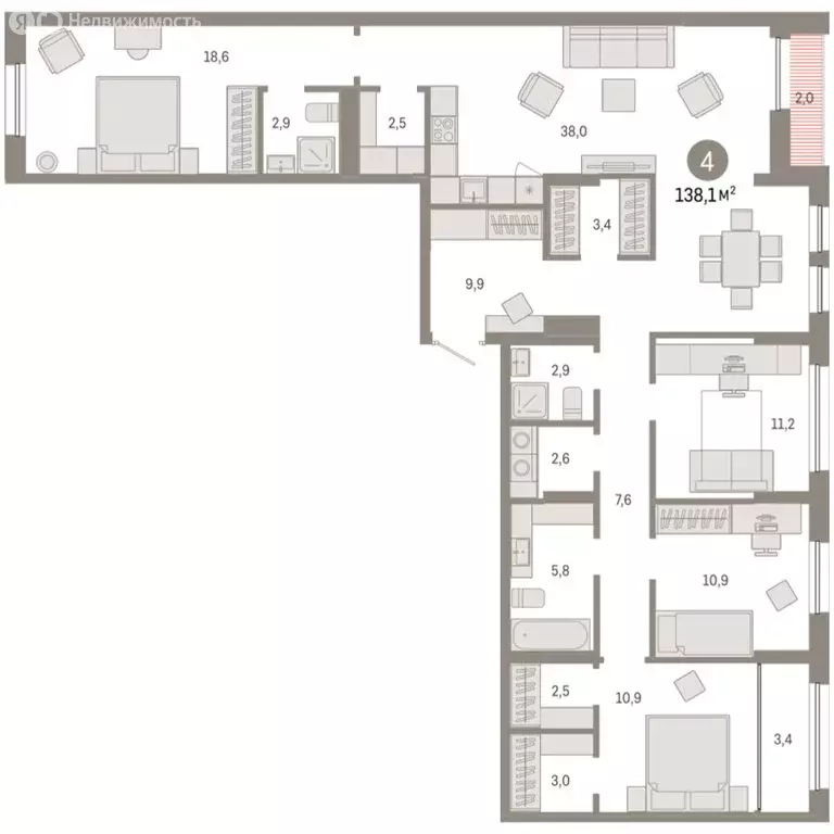 4-комнатная квартира: Тюмень, улица Республики, 205к1 (138.11 м) - Фото 2