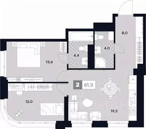 2-к кв. Москва Лодочная ул., 27К2 (61.3 м) - Фото 0