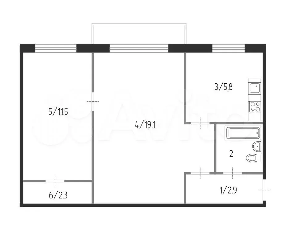 2-к. квартира, 44,6 м, 5/5 эт. - Фото 0