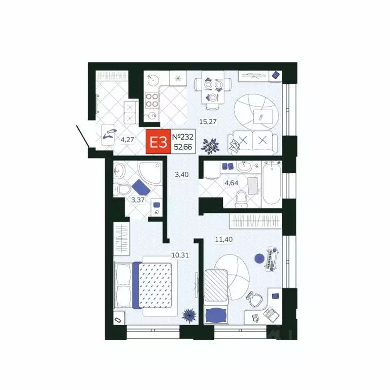 2-к кв. Тульская область, Тула Мясново мкр, Желания жилой комплекс ... - Фото 1