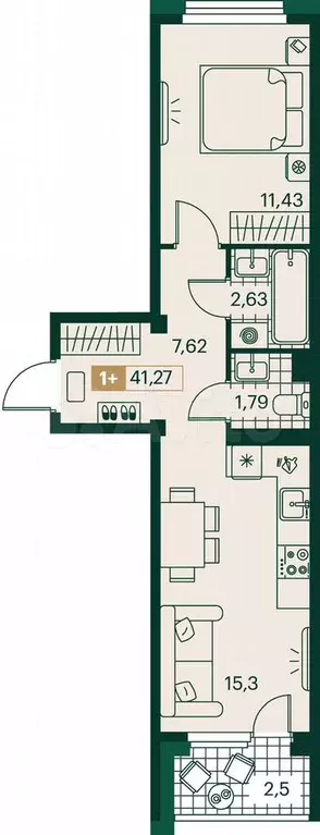 1-к. квартира, 41,3 м, 9/9 эт. - Фото 0
