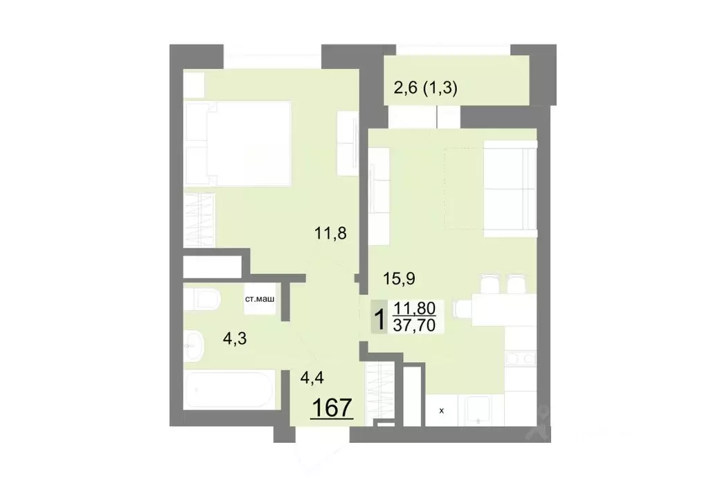 1-к кв. Свердловская область, Екатеринбург ул. Металлургов, 63/1 (37.7 ... - Фото 1