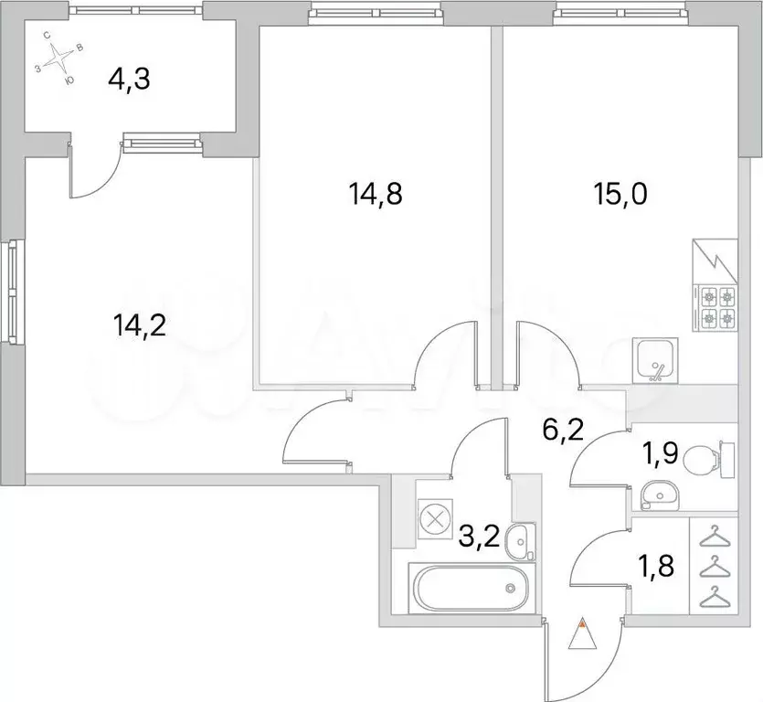 2-к. квартира, 60,5 м, 2/5 эт. - Фото 1