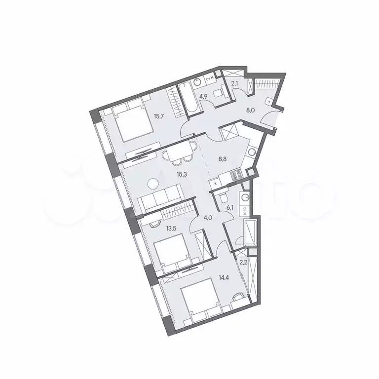 4-к. квартира, 95 м, 29/31 эт. - Фото 0