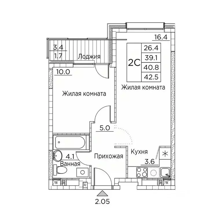 2-к кв. Приморский край, Владивосток ул. Расула Гамзатова, 7к3 (42.4 ... - Фото 1