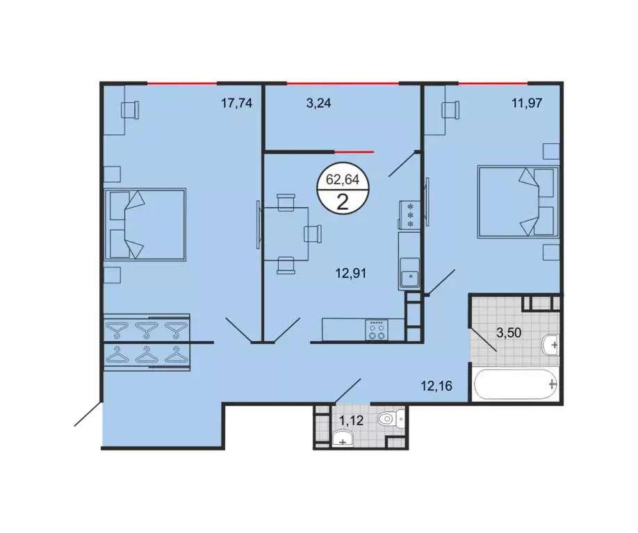 Продаётся 2-к квартира, 62.64 м - Фото 1